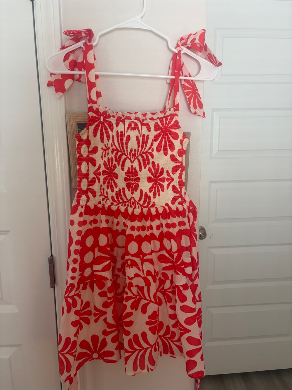 Girls Red Floral Tie-Shoulder Sundress